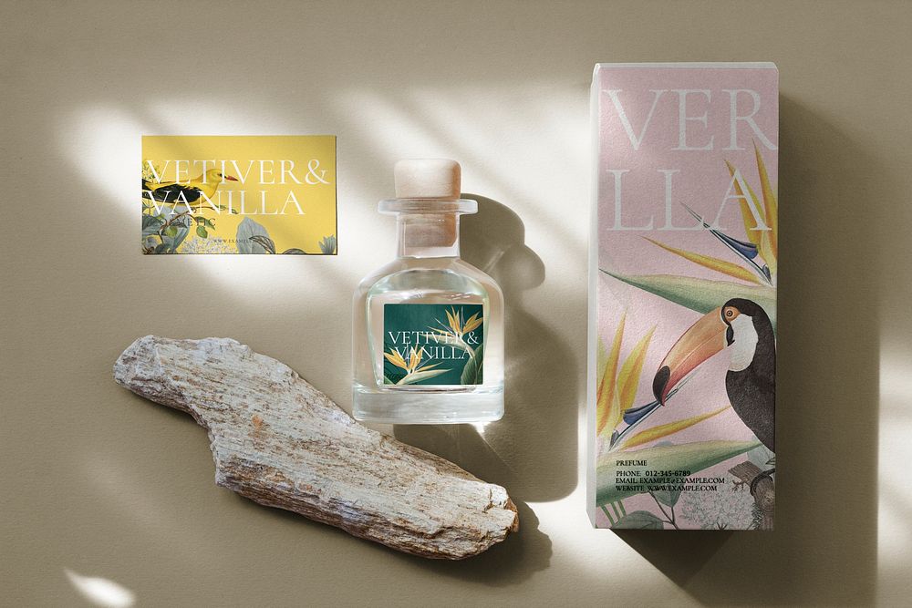 Perfume bottle mockup, aesthetic business branding psd