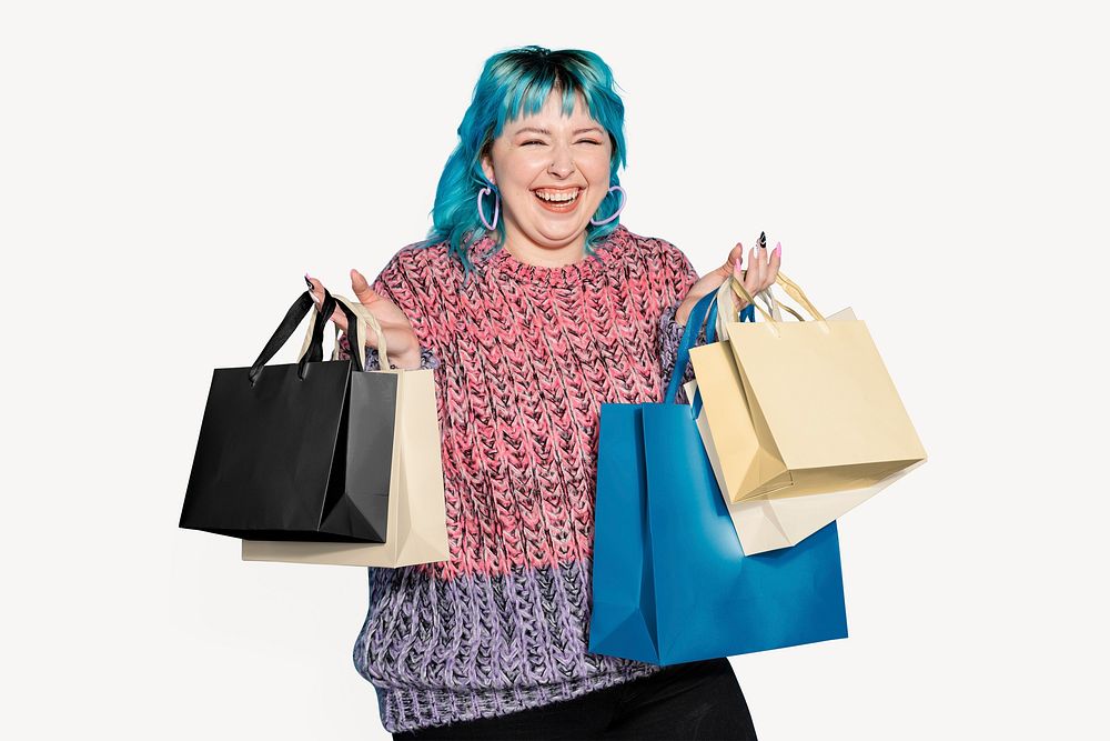 Happy woman shopping collage element image