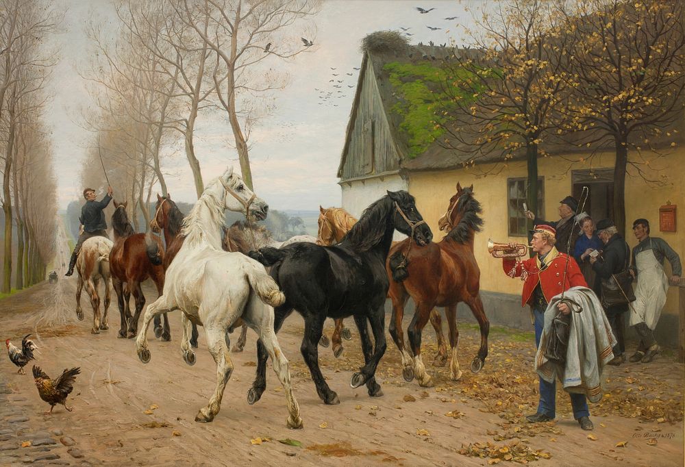 A String of Horses Outside an Inn by Otto Bache