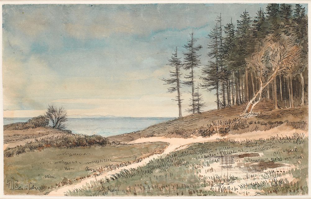 View towards Kullen from the beach at Hellebæk by Johan Thomas Lundbye