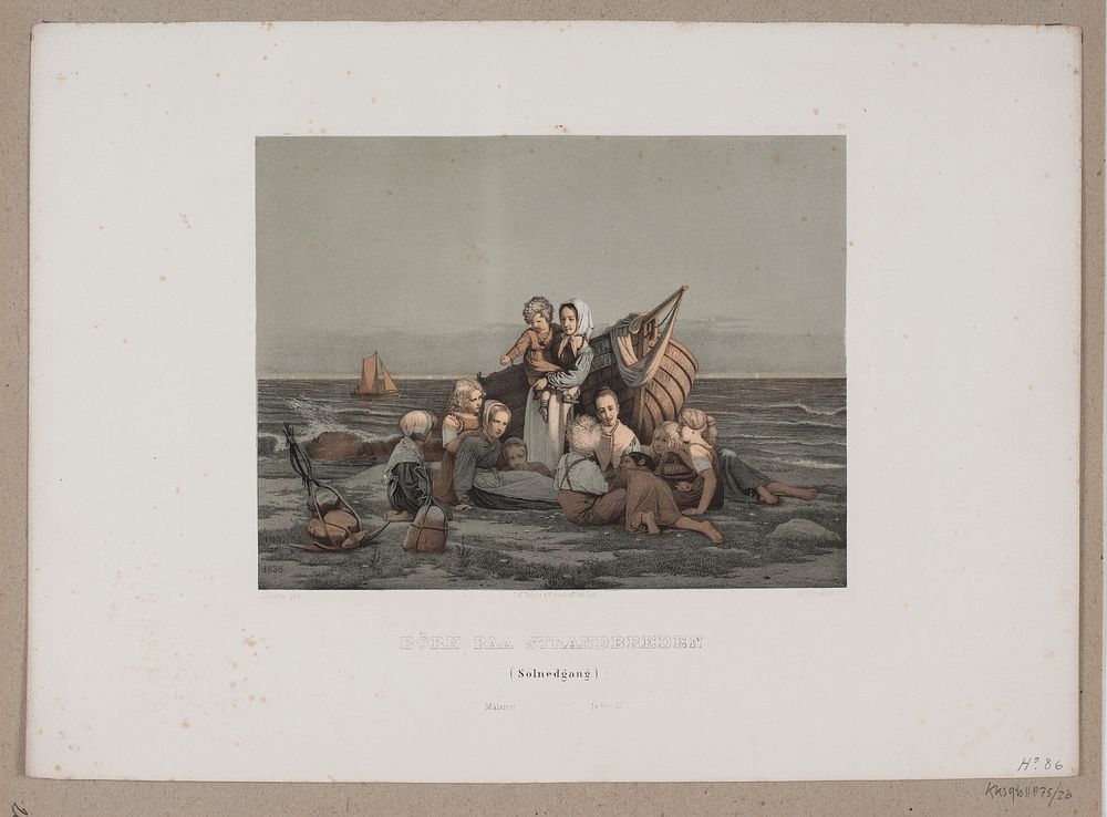 Children on the beach by Johann Adolf Kittendorf