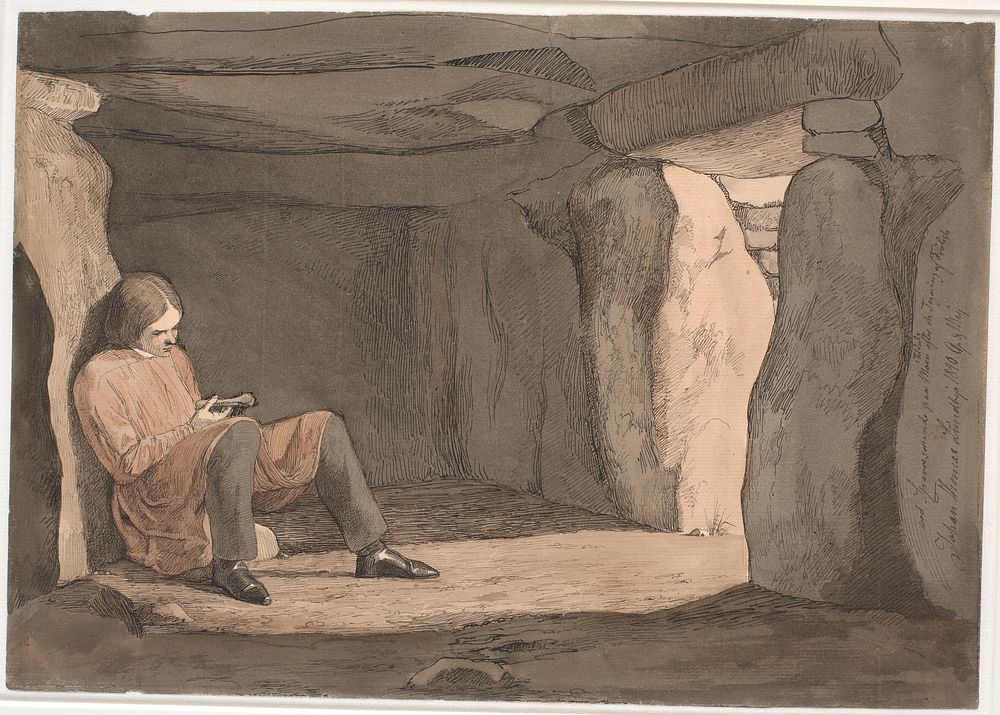Lorent's Frölich Sitting in a Passage Grave by Johan Thomas Lundbye