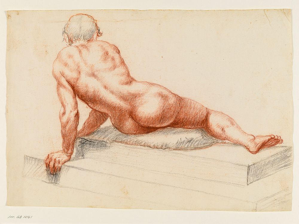 Prostrate male nude turned to the left and seen from behind by Filippo Esegrenio