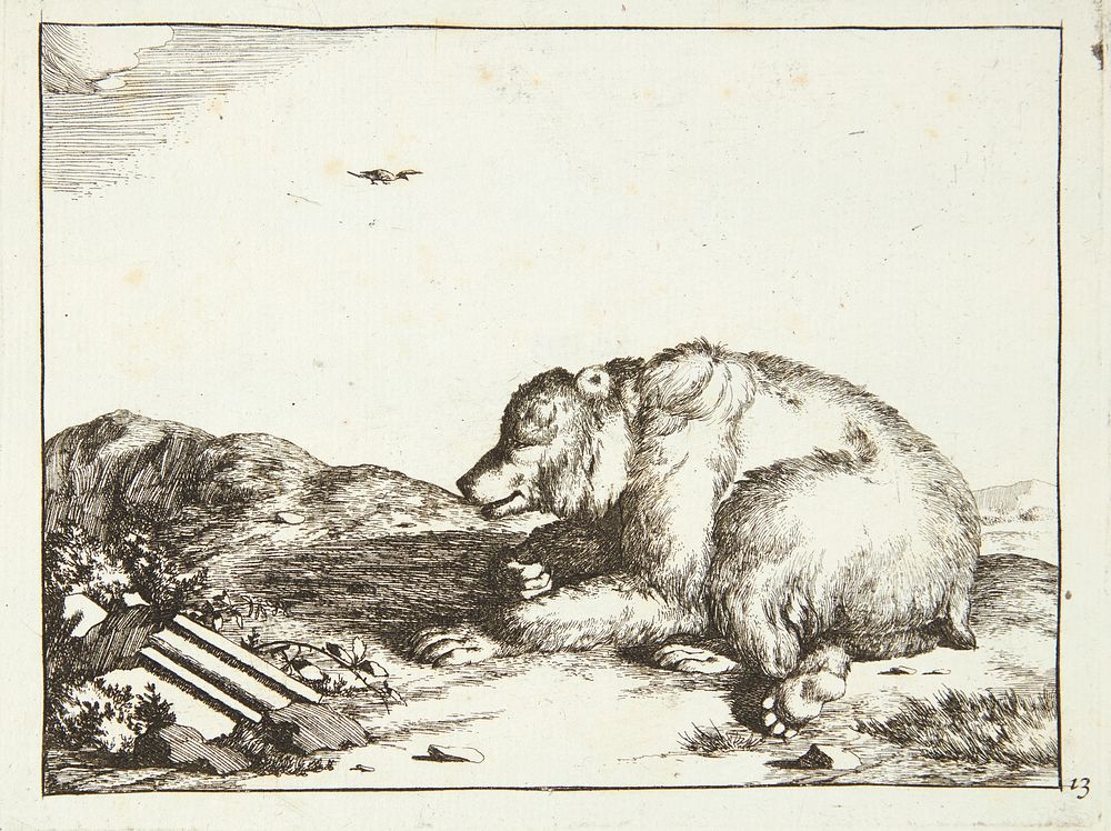 Recumbent bear, facing left by Marcus de Bye