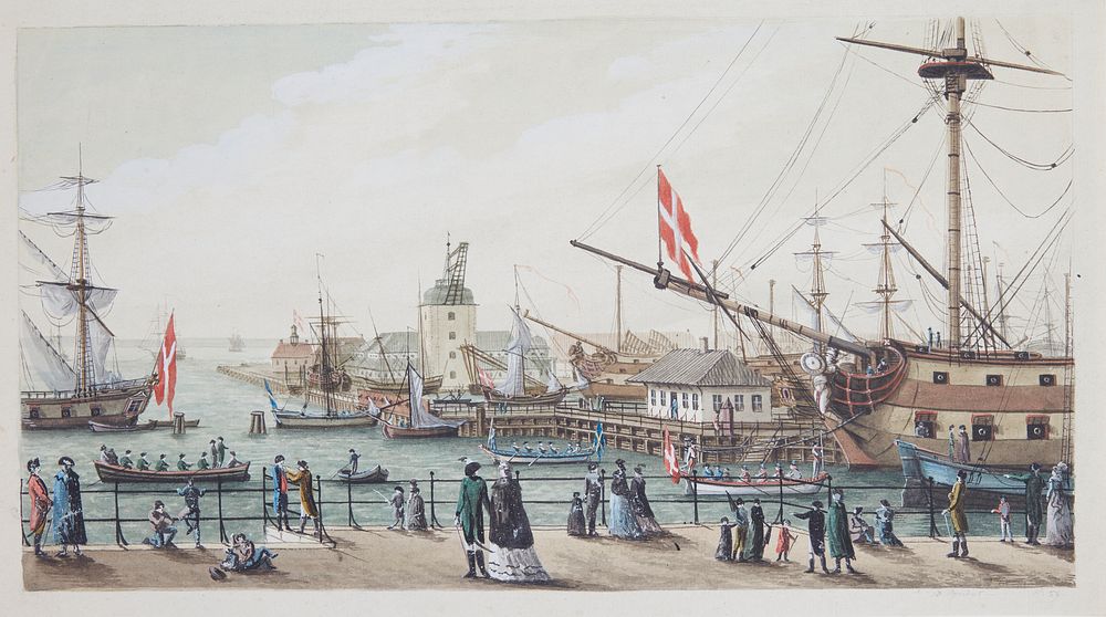 Danish warships and Swedish chalup at Toldboden in Copenhagen by Gustaf Boberg