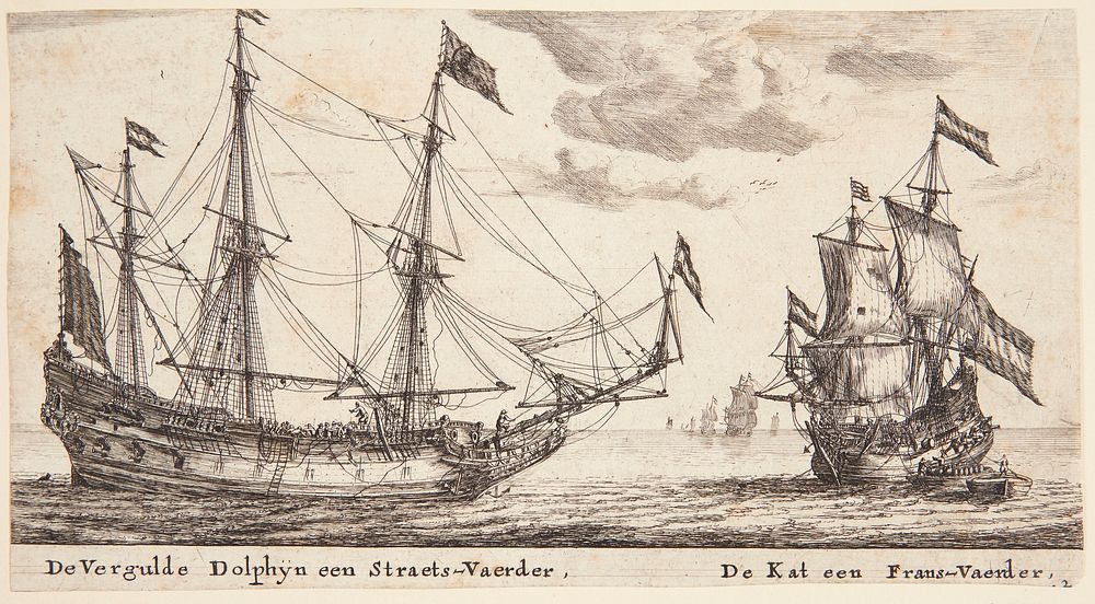 The ships De Vergulde Dolphyn and De Kat by Reinier Nooms