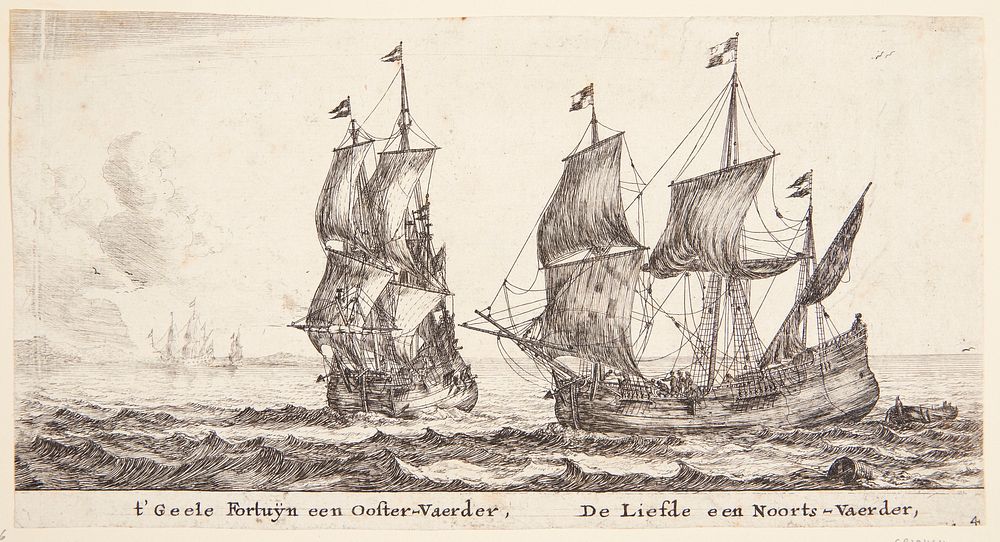 The ships 't Gele Fortuin and De Liefde by Reinier Nooms