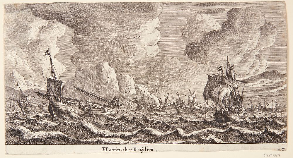 Herring boats at sea by Reinier Nooms