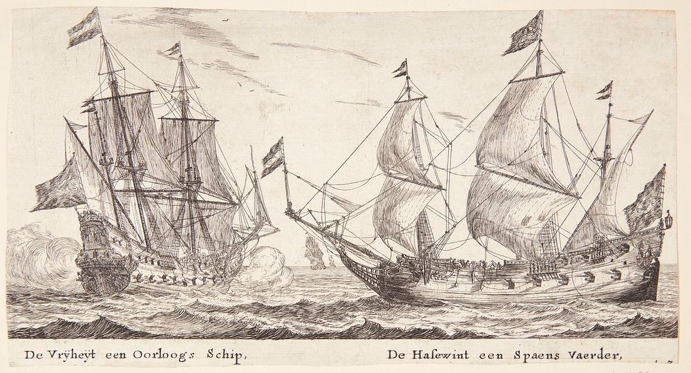 The ships De Vrijheid and De Hazewind by Reinier Nooms