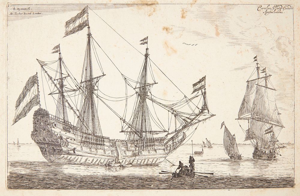 Large naval vessel and a dinghy by Carel Allardt