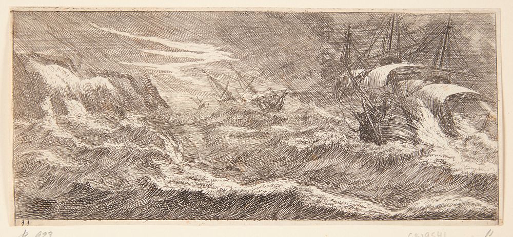 Sailing ships in a storm by Reinier Nooms