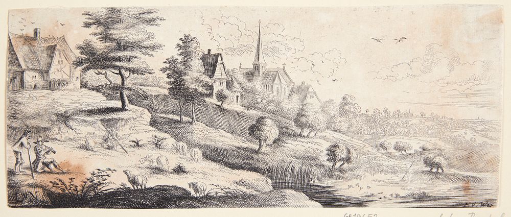 Village with a church, t.v. by Frans Van Den Wijngaerde