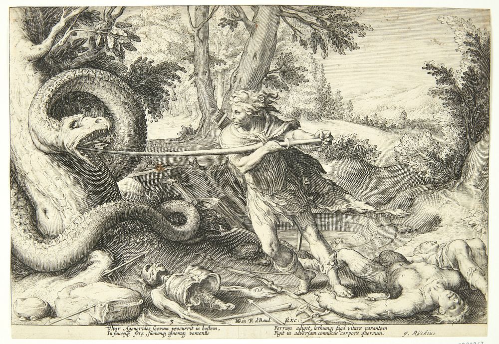 Cadmus kills the dragon by Hendrick Goltzius