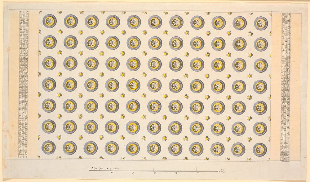 Draft for a ceiling with circular cassettes in yellow and violet