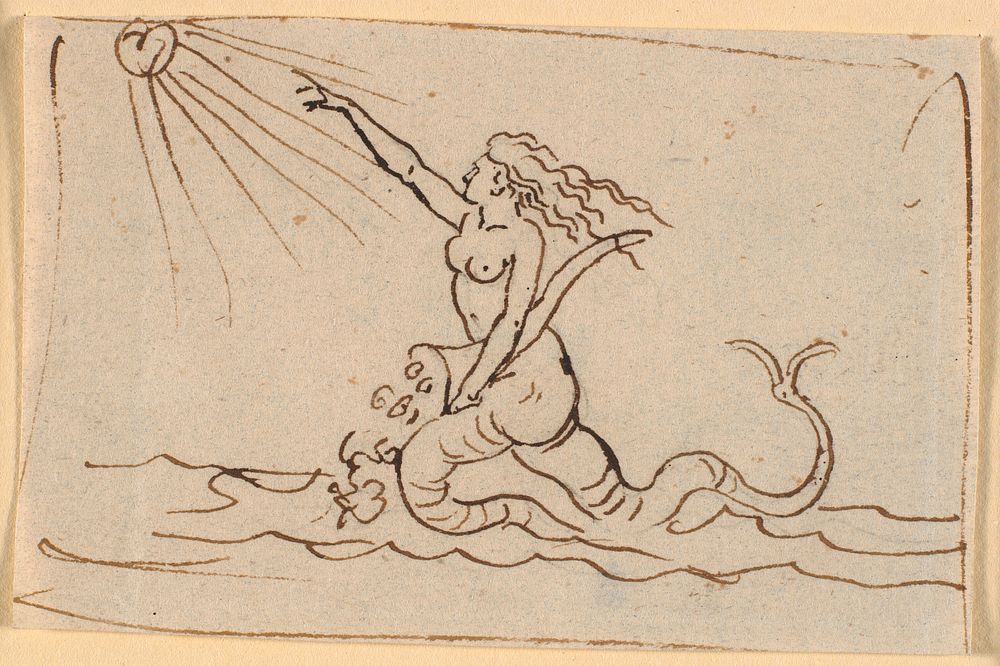 A mermaid pointing up towards the sun by Nicolai Abildgaard