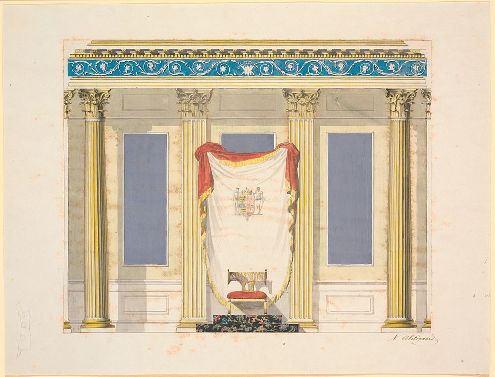 The inner wall with the throne. Draft for decoration of the audience hall by Nicolai Abildgaard