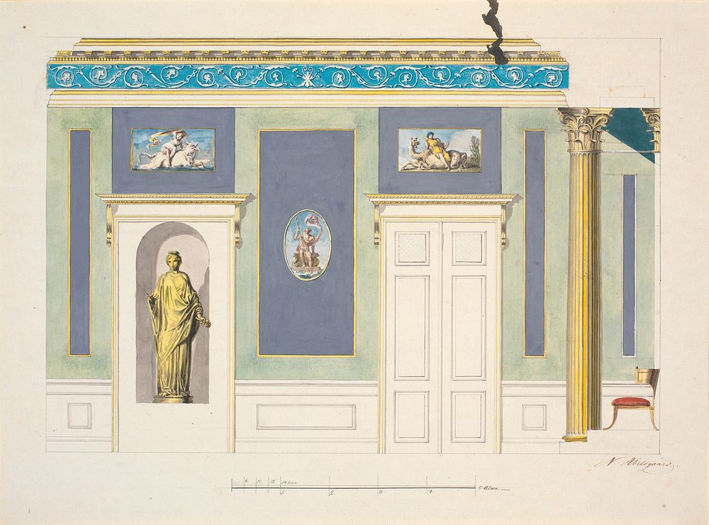 One long wall. Draft for decoration of the audience hall by Nicolai Abildgaard