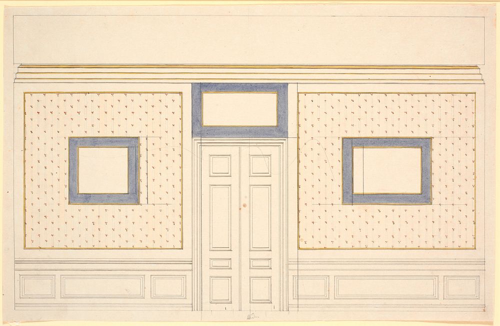 Long wall with a door. Decoration of a room with a barrel vault by Nicolai Abildgaard