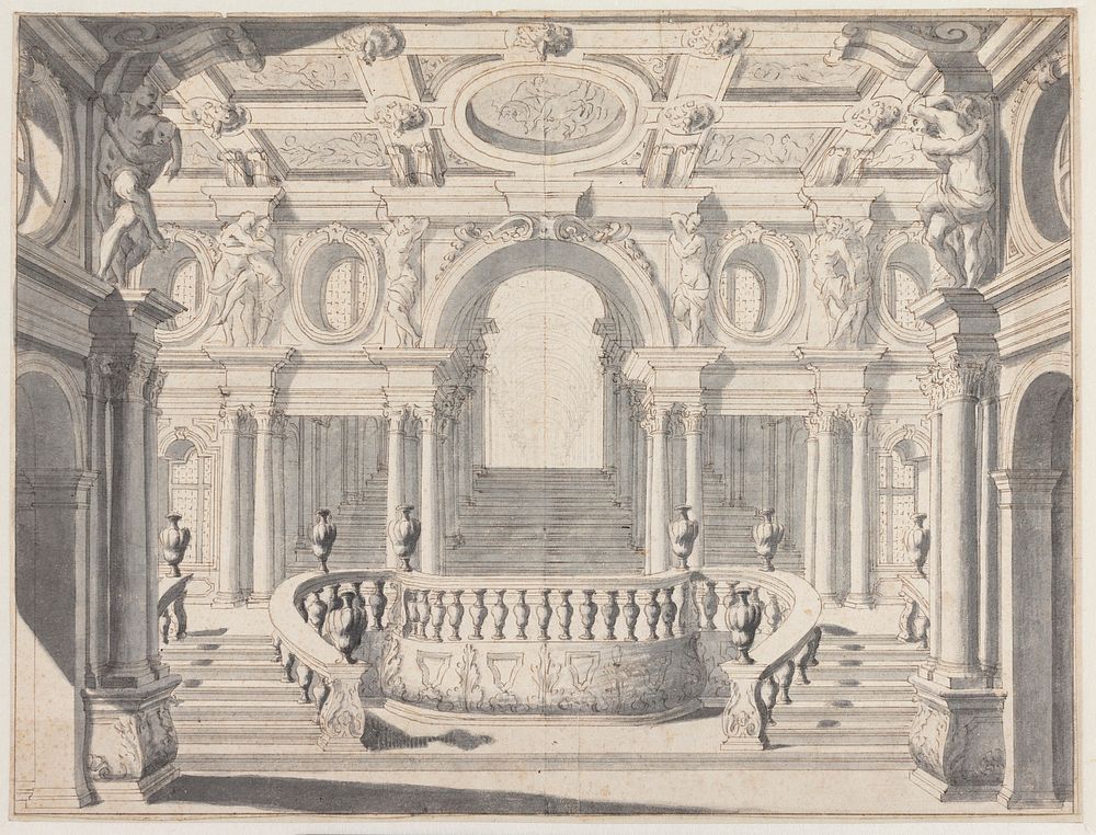 Draft for a richly decorated staircase by Pietro Righini
