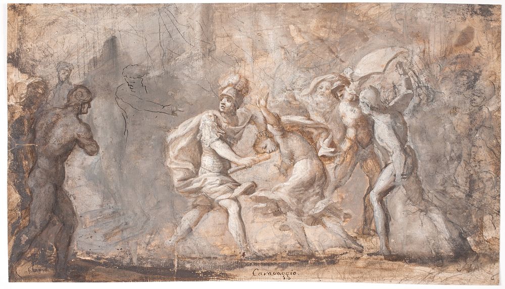 Tarpeia is crushed under the shields of the Sabines by Giovanni Angelo Canini