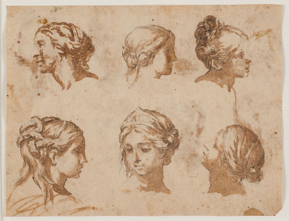 Six studies of female heads by Lazzaro Baldi