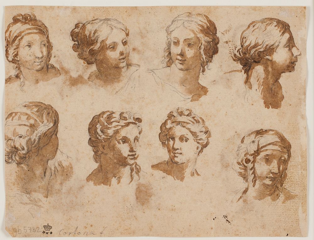 Eight studies of female heads by Lazzaro Baldi