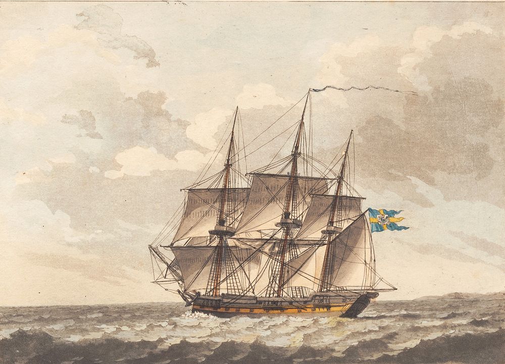 A Swedish frigate with rigged mainsail under the wind by C.W. Eckersberg