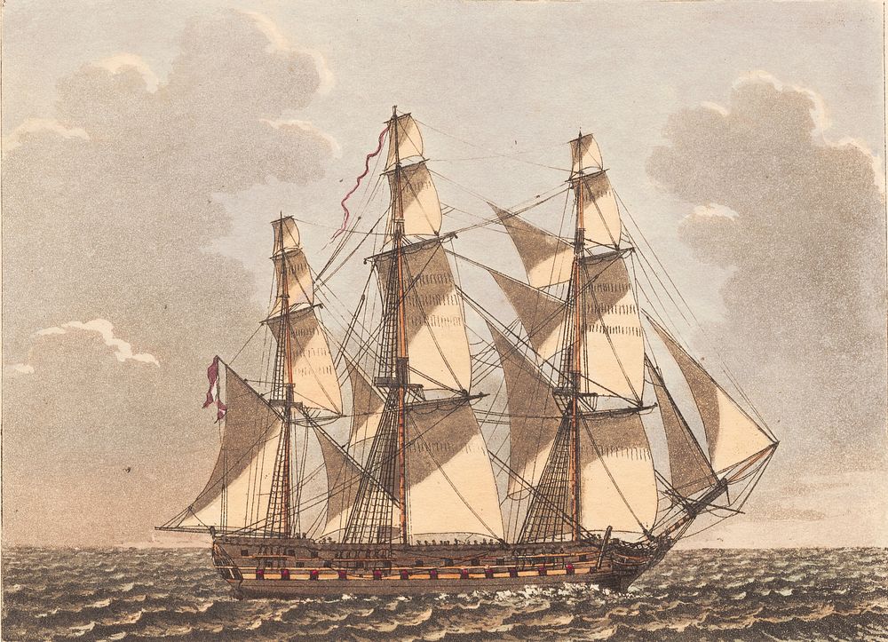A Danish Orlog ship, to be seen to windward with a side wind by C.W. Eckersberg