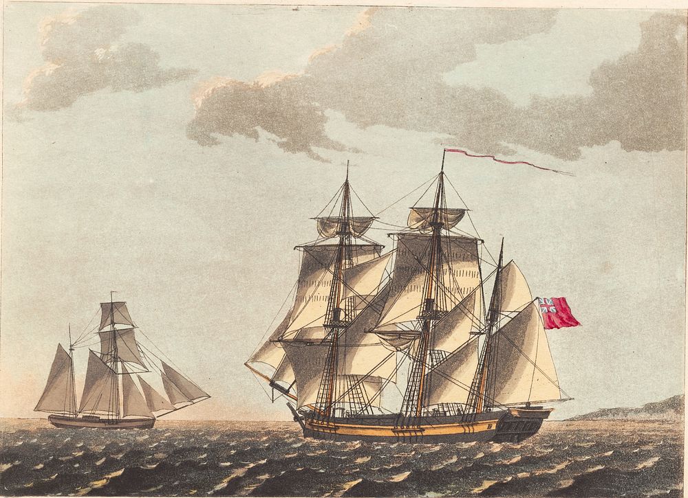 A galease for - and an English barque ship under the wind by C.W. Eckersberg