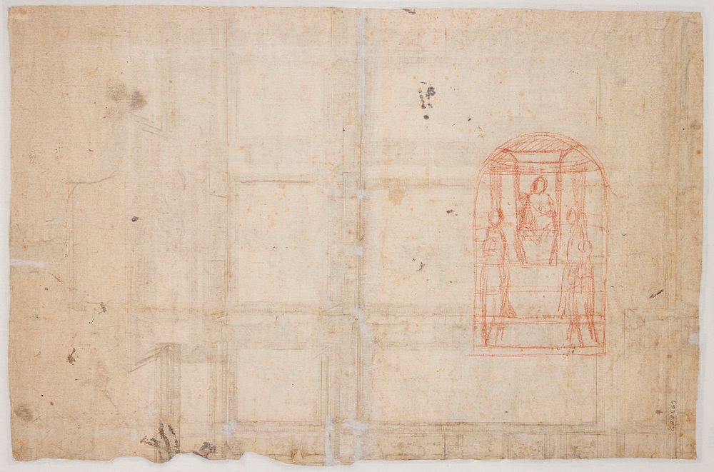 Composition sketch for a "sacra conversatione" with four saints, semi-circular end at top by Vittore Carpaccio