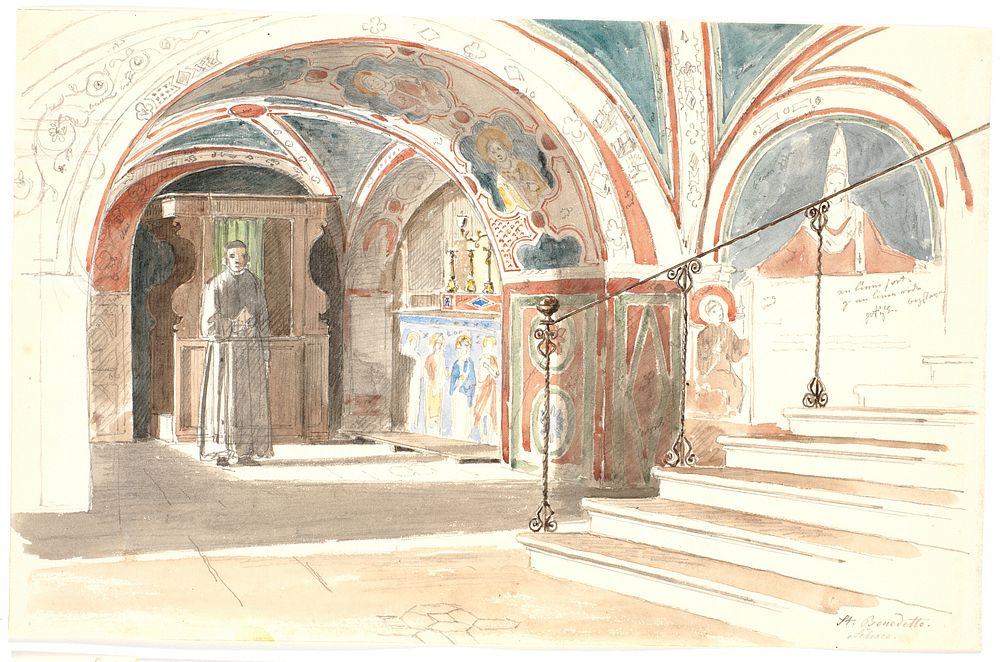 The interior of the chapel of the Abbey of S. Benedetto in Subiaco by Martinus Rørbye