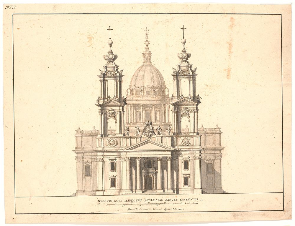 Draft for the facade of the church of S. Lorenzo, Rome by Marcus Tuscher