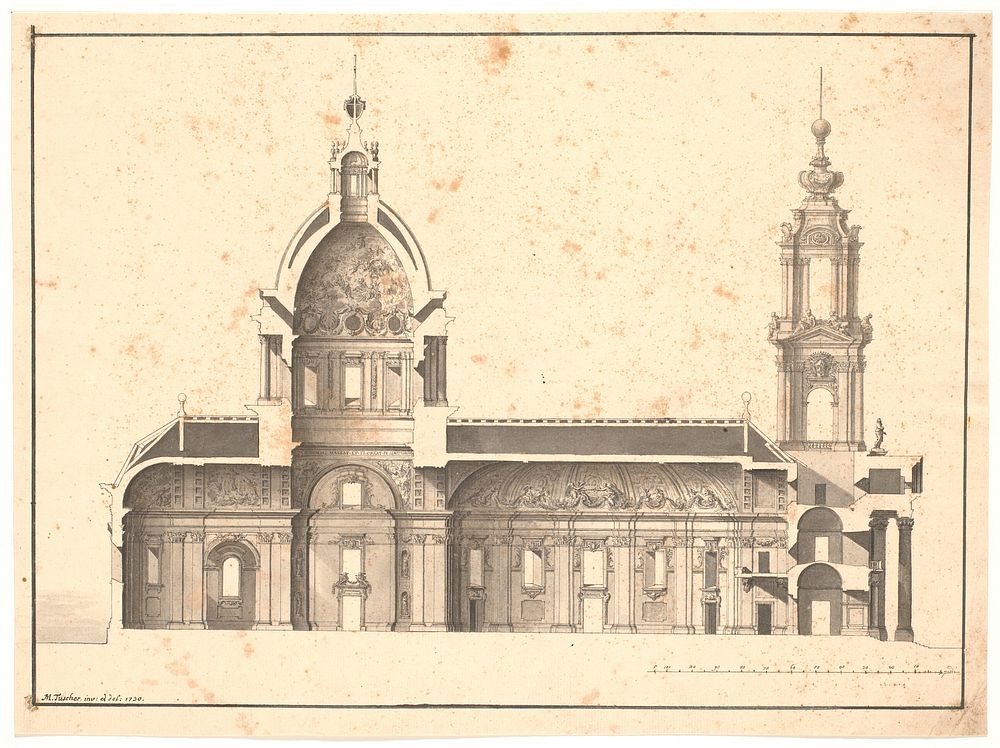 Longitudinal section through the same church by Marcus Tuscher