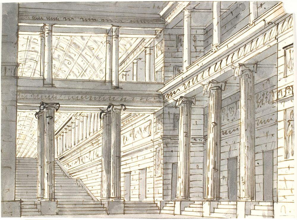 Palace interior with columns and staircase by Aron Wallick