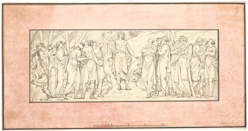The Sermon on the Mount.Draft for lost relief for the Marble Church (the gables above the corner windows) by Johannes…
