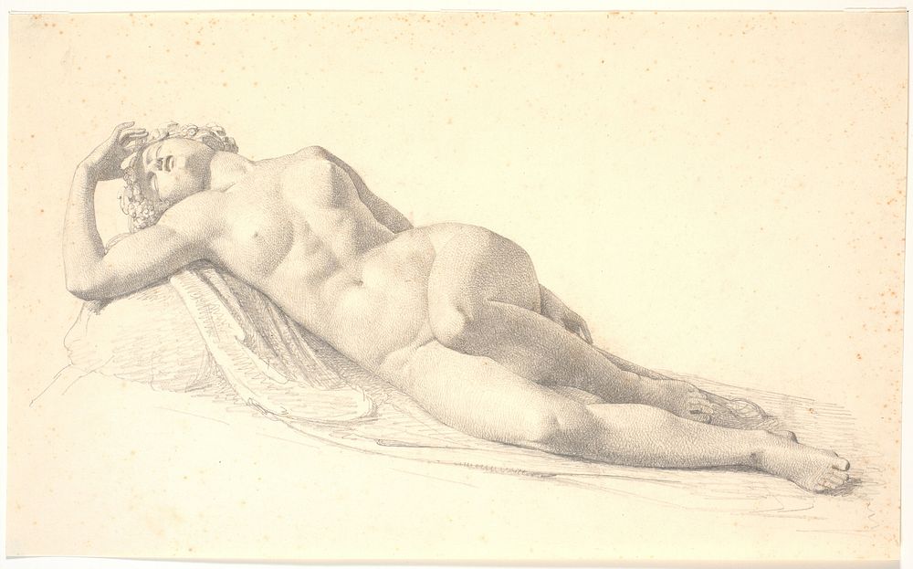 Sleeping Bacchante.Study for or drawing after Bissen's first life-size statue by Herman Wilhelm Bissen