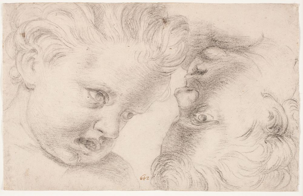 Two children's heads by Hendrik Krock