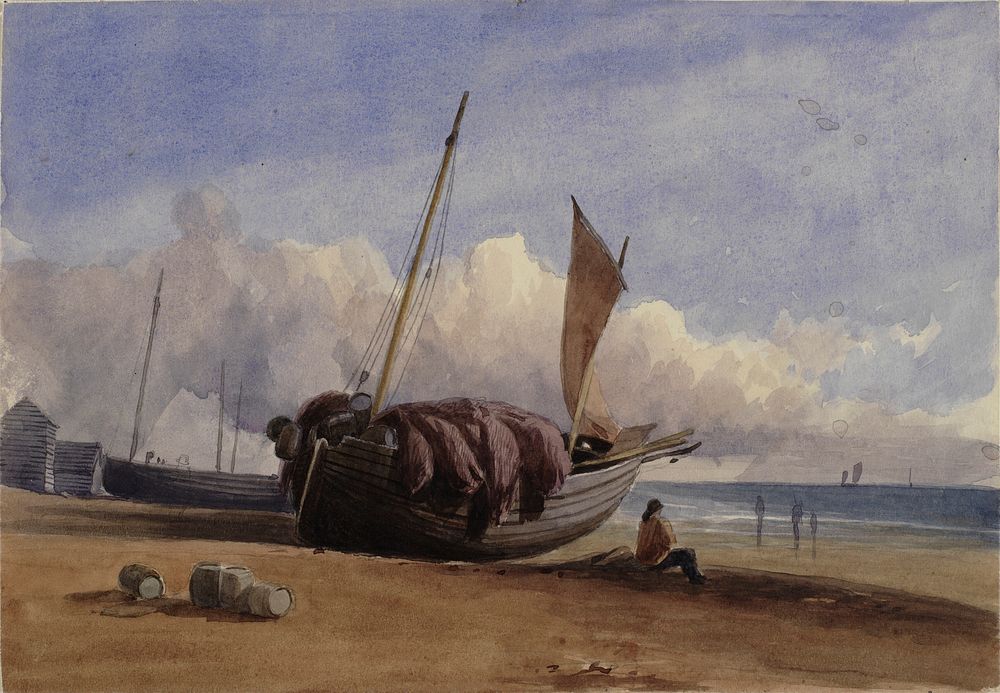 Fishing boat pulled up on land by Charles Bentley