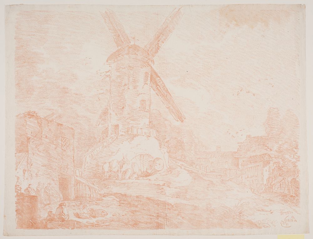 Italian landscape with windmill by Jens Petersen Lund