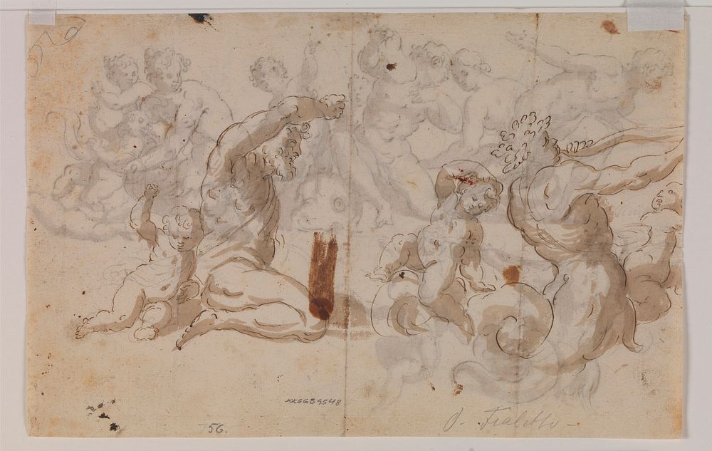 Study for a triton with two putti and another for Neptune with a putto by Giuseppe Alabardi