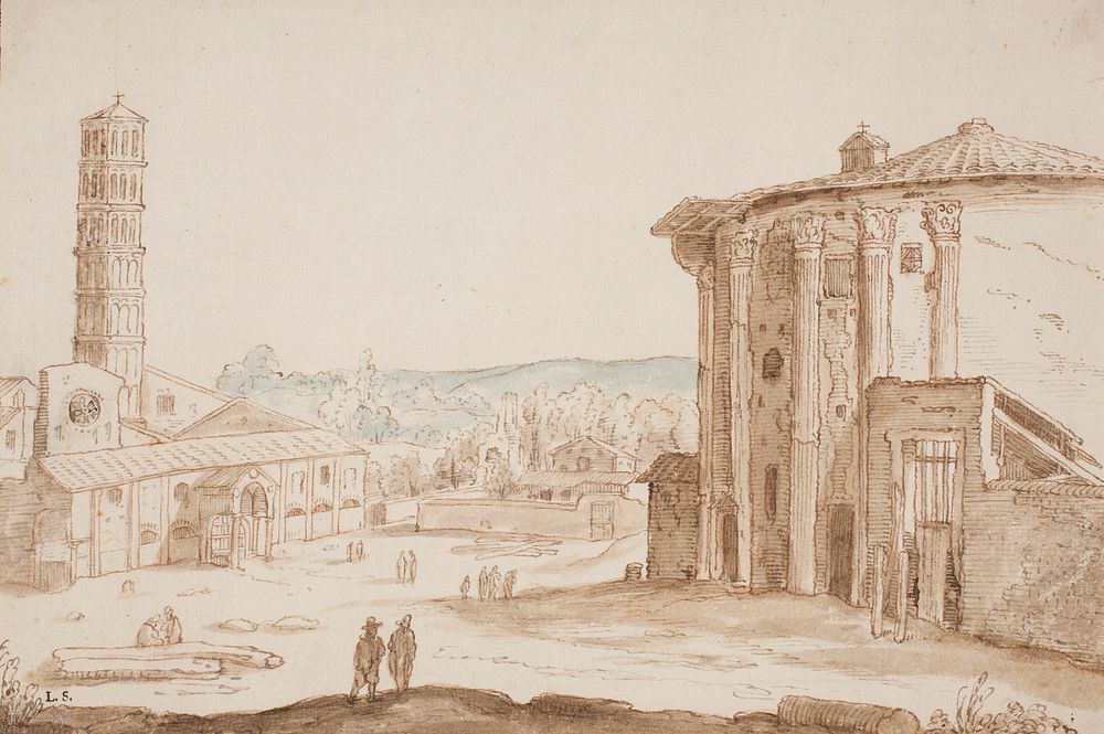 S. Maria in Cosmedin and the Temple of Vesta in Rome by Willem van Nieulandt II