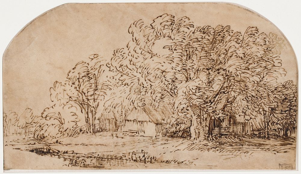 Landscape with Cottages under Tall Trees ("The Puff of Wind") by Rembrandt van Rijn
