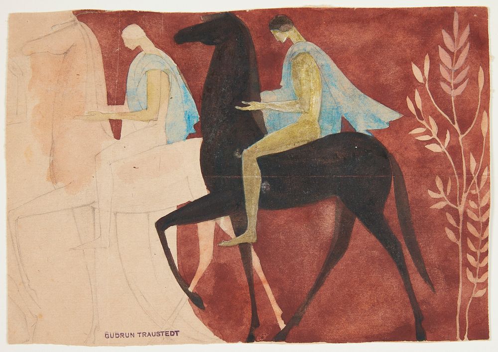 Two youngsters on horseback by Gudrun Traustedt