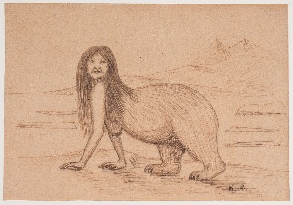 Motif from an East Greenland legend (A woman with a bear's rump) by Kaarale Andreassen
