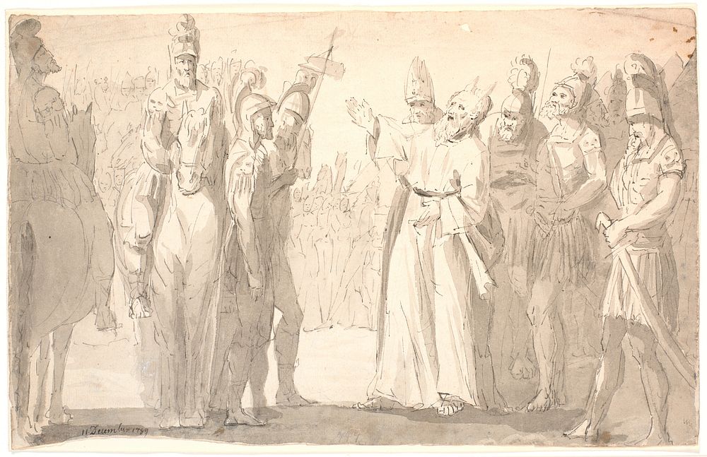 Figurative scene with a holy, horned man among Roman soldiers by Erik Pauelsen