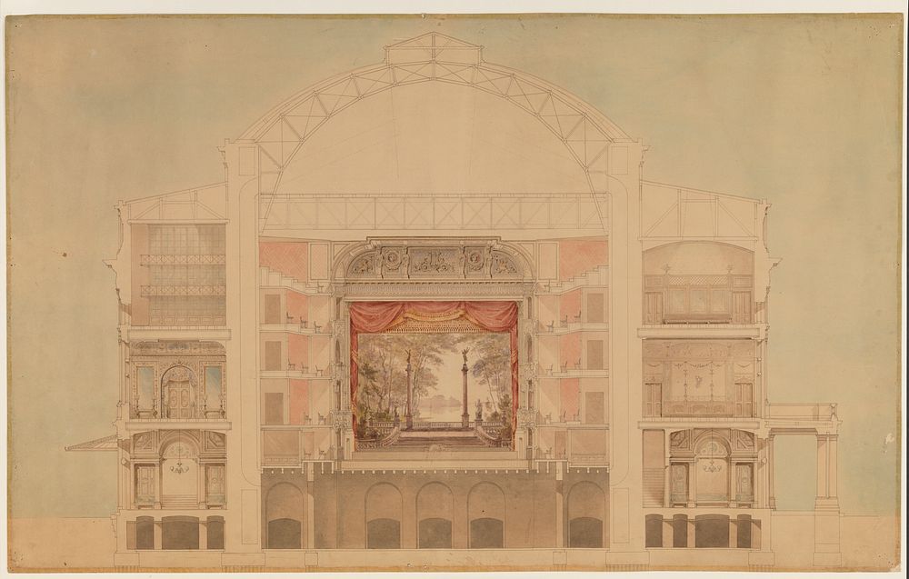 The RoyalTheater 1874. Cross section towards the stage by Jens Vilhelm Dahlerup