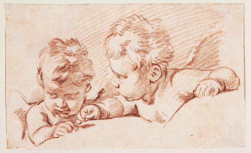 Two putti.Draft for door piece at Amalienborg by Francois Boucher