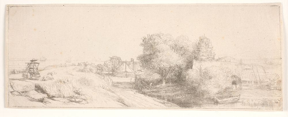 Counterprint of "Landscape with a man carrying milk pails" by Rembrandt van Rijn