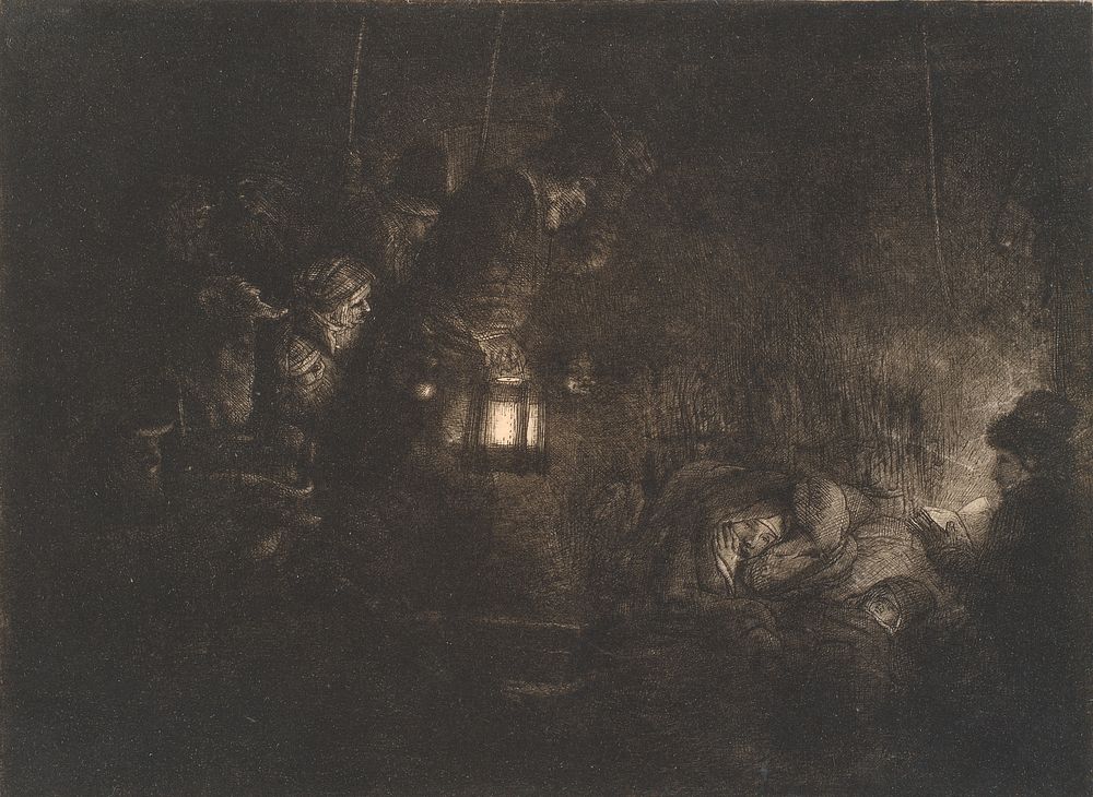 Adoration of the Shepherds, night scene by Rembrandt van Rijn