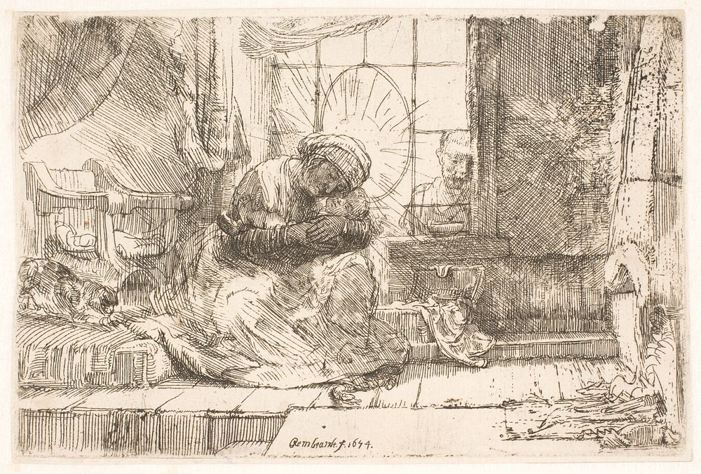 Virgin Mary and the child with the cat by Rembrandt van Rijn